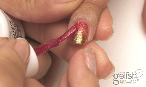 Divide the nail plate into three sections. Apply a thin coat of Gelish 