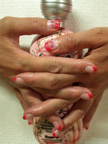 pink tips with hand drawn flowers