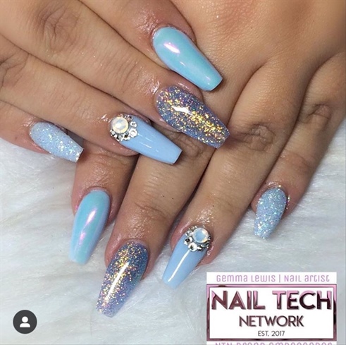 Baby Blue Glitter Nails 