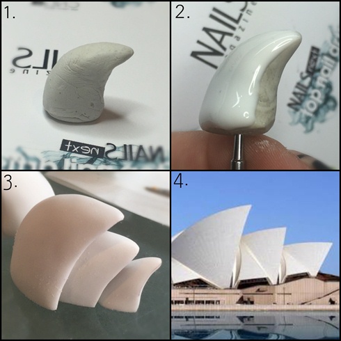 Sydney opera house - 1. I moulded clay into the shape of the Opera house building 2. I covered the clay with around 3 layers of White Hard Gel curing between layers 3. I created different sizes and filed them into shape. 