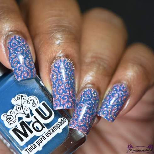 Blue Swirls Stamping Nail Art 