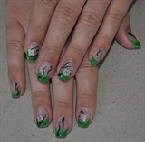 Green french with konad and painted art