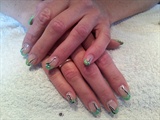 Hand Painted green glitter french