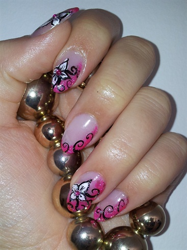 Hand painted pink nail art