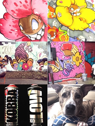 Inspiration photos: top 4 photo credits courtesy of @PaperFrank, along with his favored spray paint @kobrapaint, and a photo of my Brindle Pitbull.