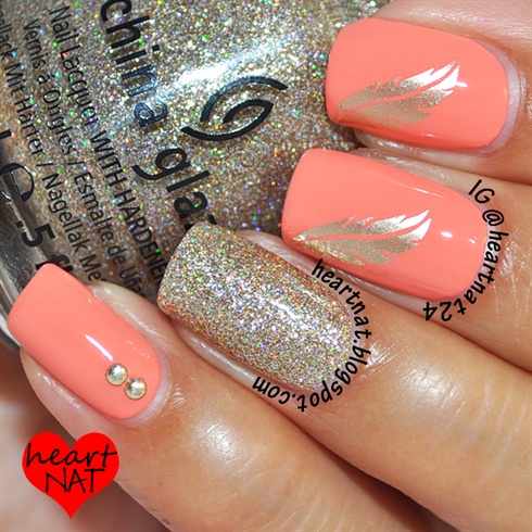 Peach &amp; Gold Feathers
