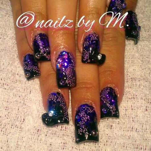 black and purple water nails