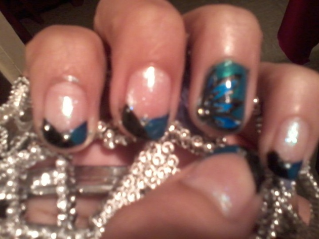 Black &amp; Blue French Tip with Flower