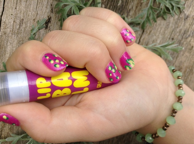 Purple and Green Floral Nails