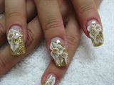 gold with 3D white flowers