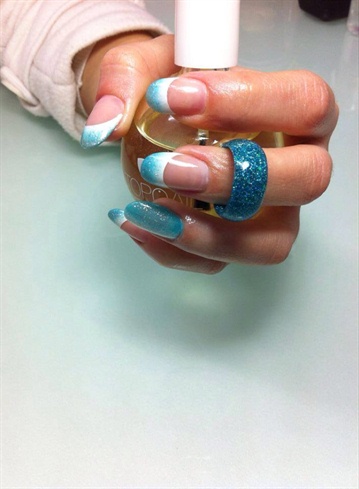 blue nail with acrylic hand made ring