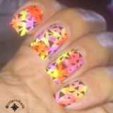 Neon Nails With Stamping On Top 