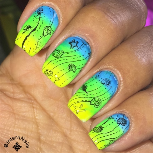 Neon Nails With Stamping 