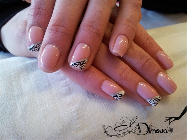 Pink nail polish with half zebra :)