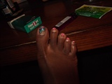 splashes of teal and pink toes