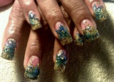 teal 3d flowers with gold tips