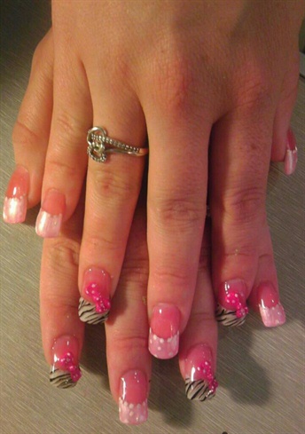 3d bows pink and zebra stripe tips