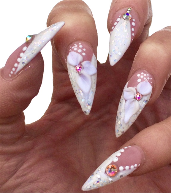 3D Wedding Bridal Stiletto Nails Nail Art Gallery
