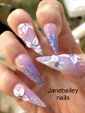Purple Faded Nails With 3D Petals 