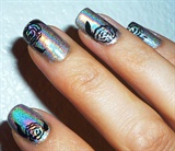 Holographic Roses Nail design