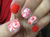 candy cane red and white nail marbling 