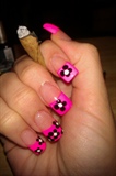 Neon Pink French Tip W/ Flowers