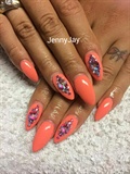 Coral swarovski nails 