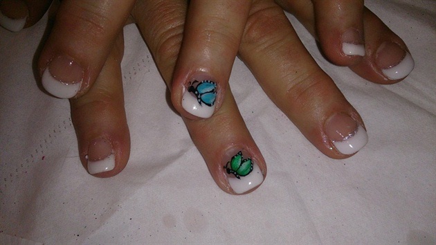 blue and green butterfly nails