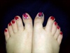 Red, White &amp; Black Water Marble on Toes