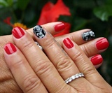 Red &amp; Black Floral Manicure