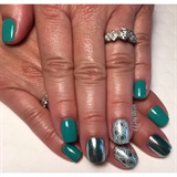 Green Gel Mani With Chrome &amp; Stamping