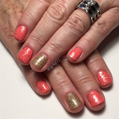 Coral &amp; Gold Gel Manicure