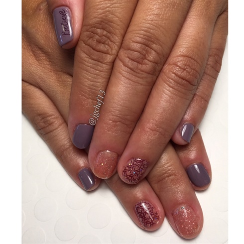 Purple, Pink Glitter &amp; Stamped Manicure