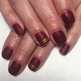 Matte Red With Gold Stripes Gel Manicure