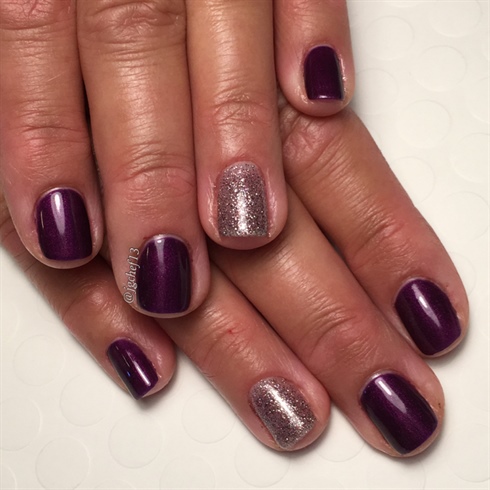 Plum And Glitter Holiday Nails