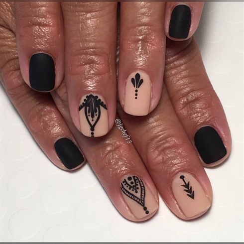 Matte Black &amp; Nude Henna Manicure