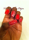 Red Nails with Stripes