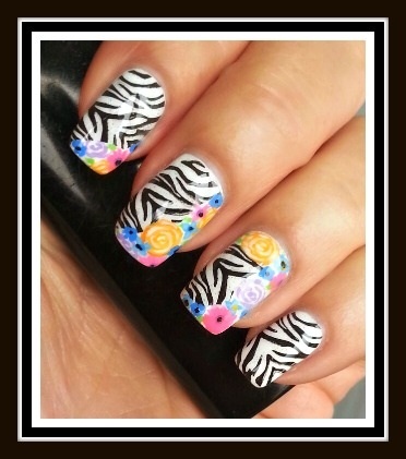 Zebra &amp; floral nail art