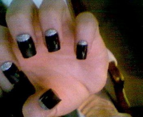 Black and Silver Glitter Reverse Tips