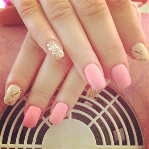 Pink With Gold Gel Nails