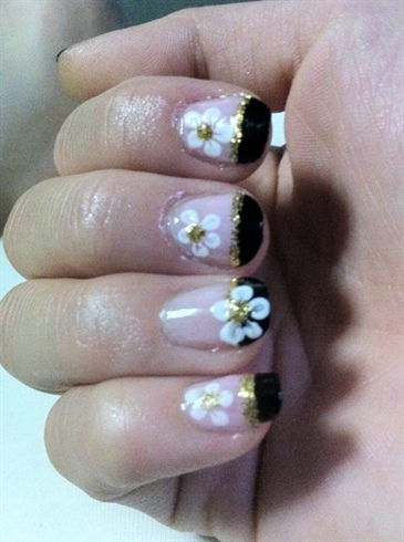 White Floral with Black French Tip