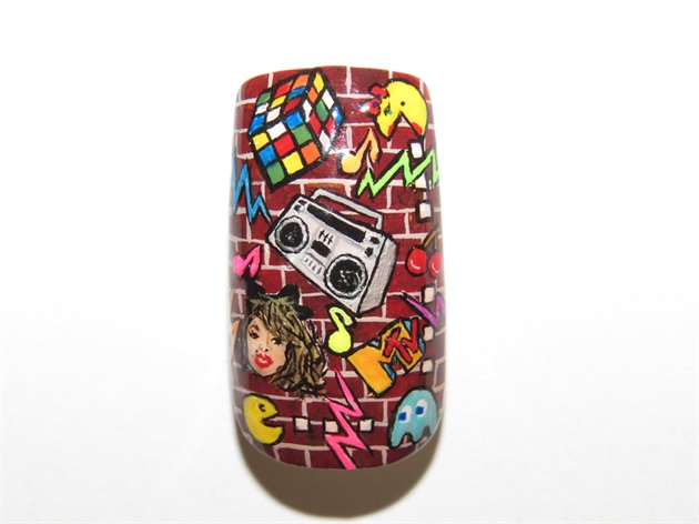 Complete the design with neon zigzags and music notes bursting out of the boombox. Don't forget to top coat!