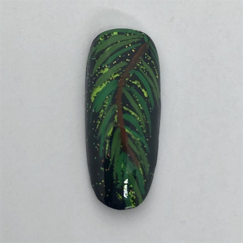 Use a variety of green art paint to fill in the leaves of the palm branch. Allow art paint to dry, apply gel top coat and cure.