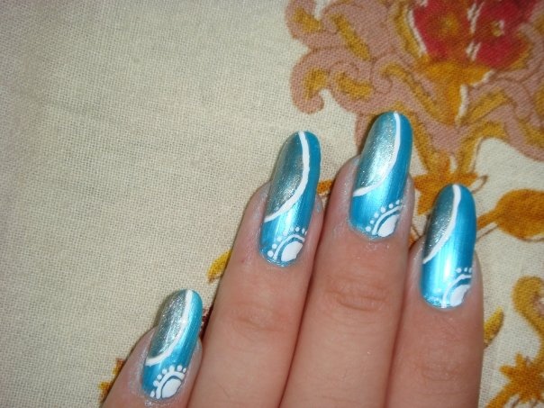 blue n silver nail art