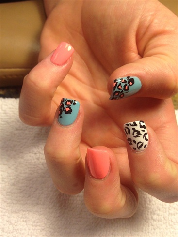 Leopard with sky blue &amp; coral