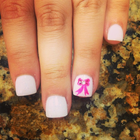 White overlay acrylics with pink bow