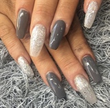 Long Grey And Silver Acrylic Nails