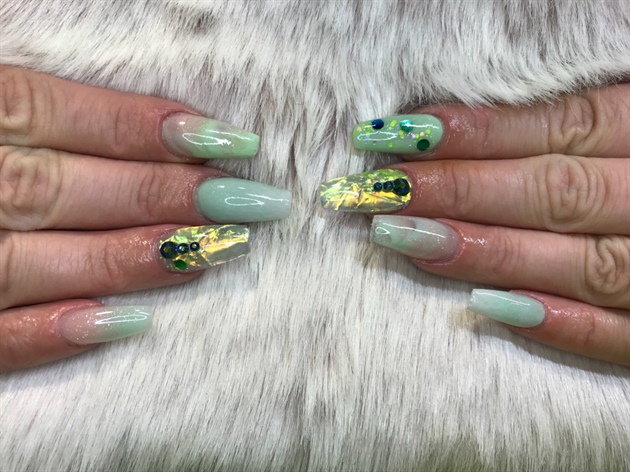 Green With Angel Paper Acrylic Nails