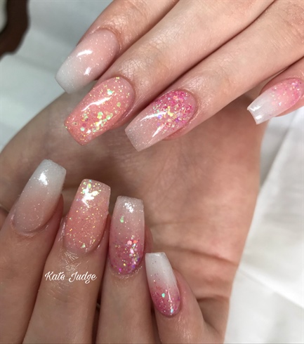 Ombre And Glitter Cute Acrylic Nails By Kate Judge