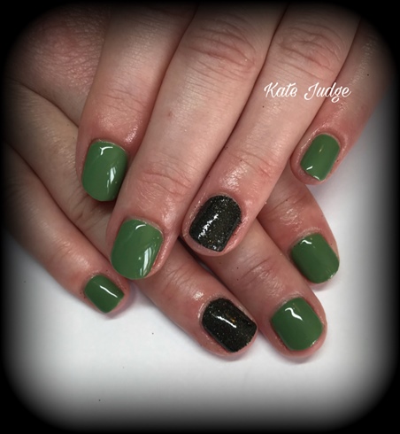 Green And Black Khaki Natural Nails